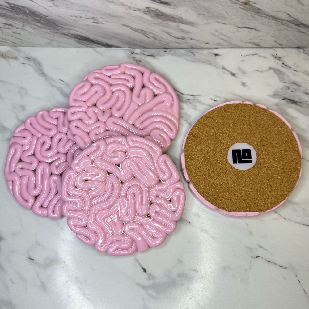 Brain Coaster Set - Halloween Decor - 4 Piece Set - Pink - Picture 3 of 10